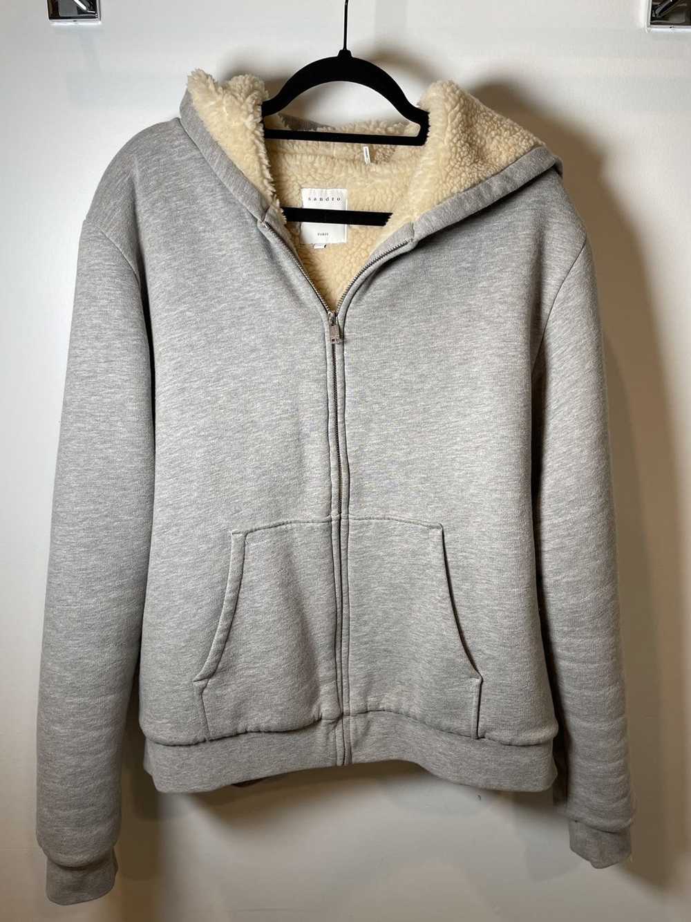 Sandro GRAY SANDRO ZIP UP HOODIE WITH FUR INSIDE - image 1