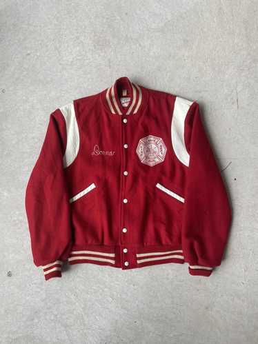 1950s Wilson Red and White Varsity Jacket / 1950s Letterman's Jacket / 1950s Red Wool and Leather Jacket