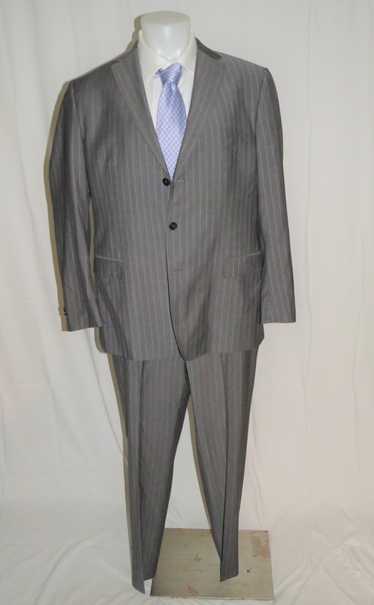 Z Zegna City Gray Striped Flat Front Three Button 