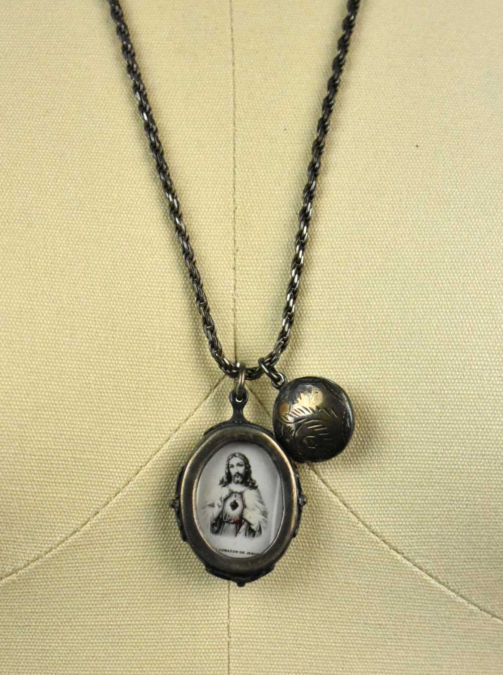 Sterling Silver Shadow Box Pendant with Virgen de… - image 1