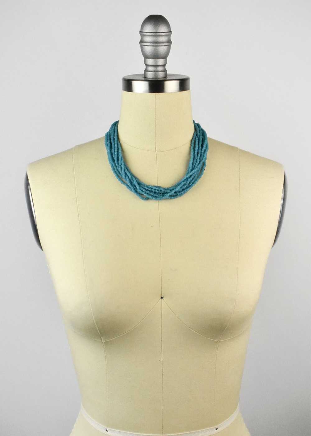 Layered Turquoise Bead Choker with Sterling Silve… - image 2