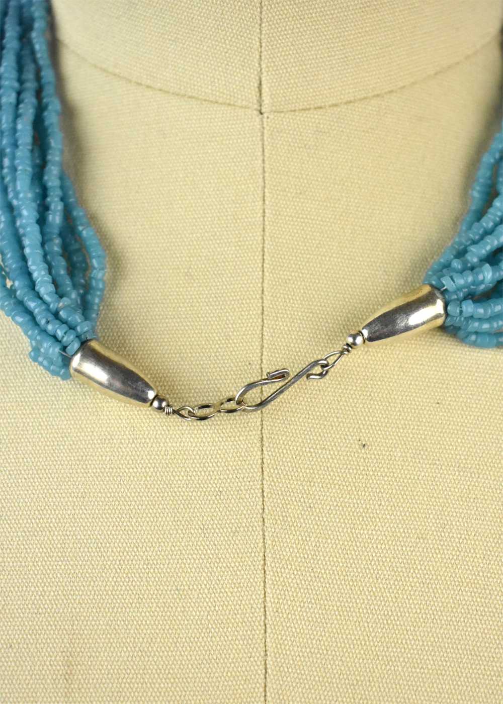 Layered Turquoise Bead Choker with Sterling Silve… - image 4