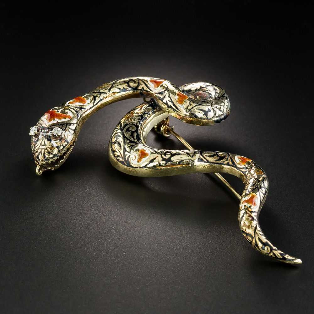 Diamond and Enamel Snake Brooch - image 3