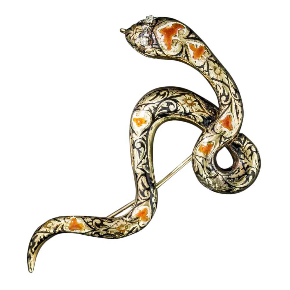 Diamond and Enamel Snake Brooch - image 4