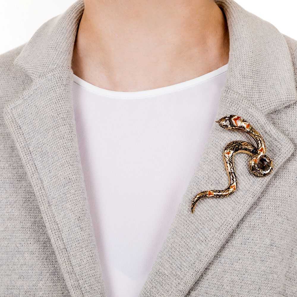 Diamond and Enamel Snake Brooch - image 5