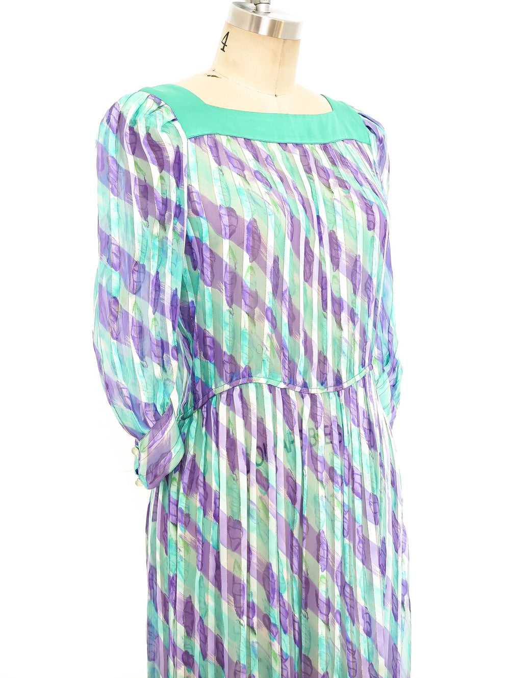 Watercolor Printed Silk Chiffon Dress - image 2