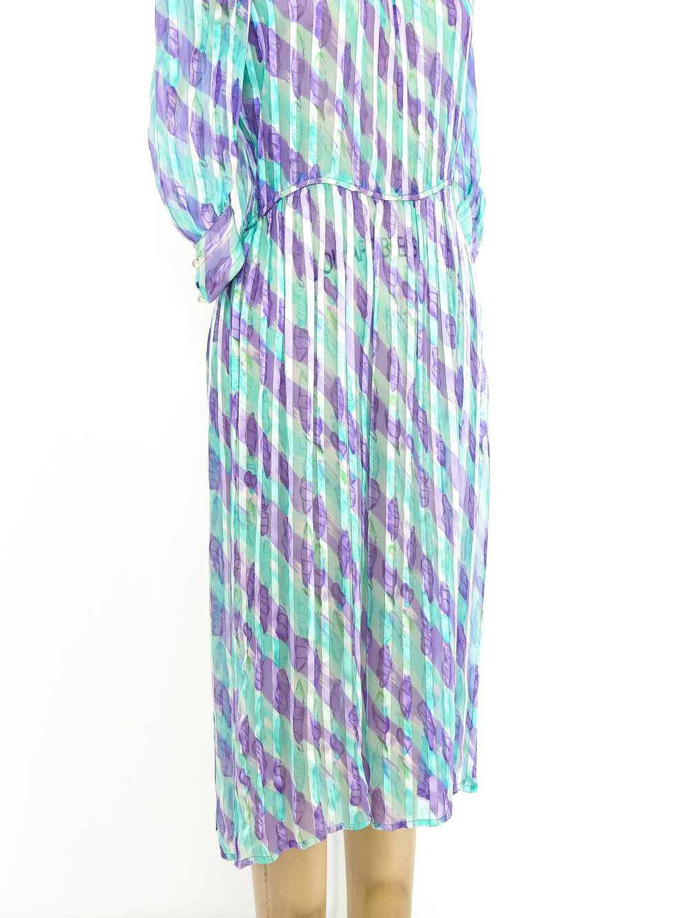 Watercolor Printed Silk Chiffon Dress - image 4