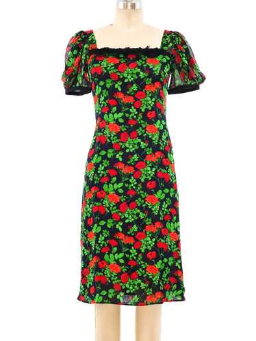 Yves Saint Laurent Rose Printed Silk Chiffon Dress