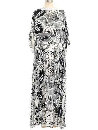 Bead Embellished Palm Print Dress - image 1