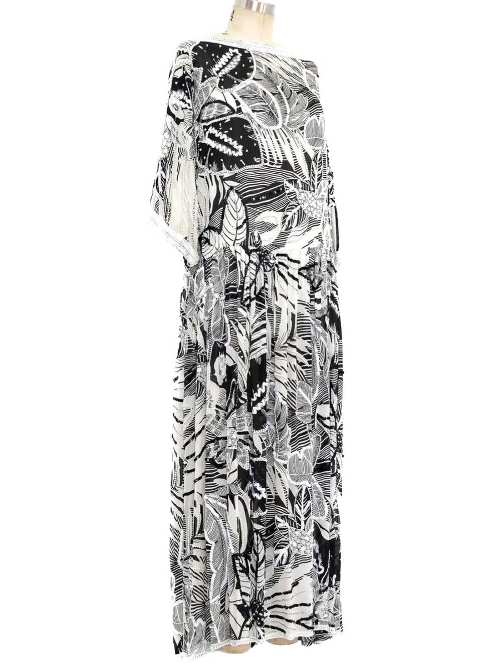 Bead Embellished Palm Print Dress - image 2