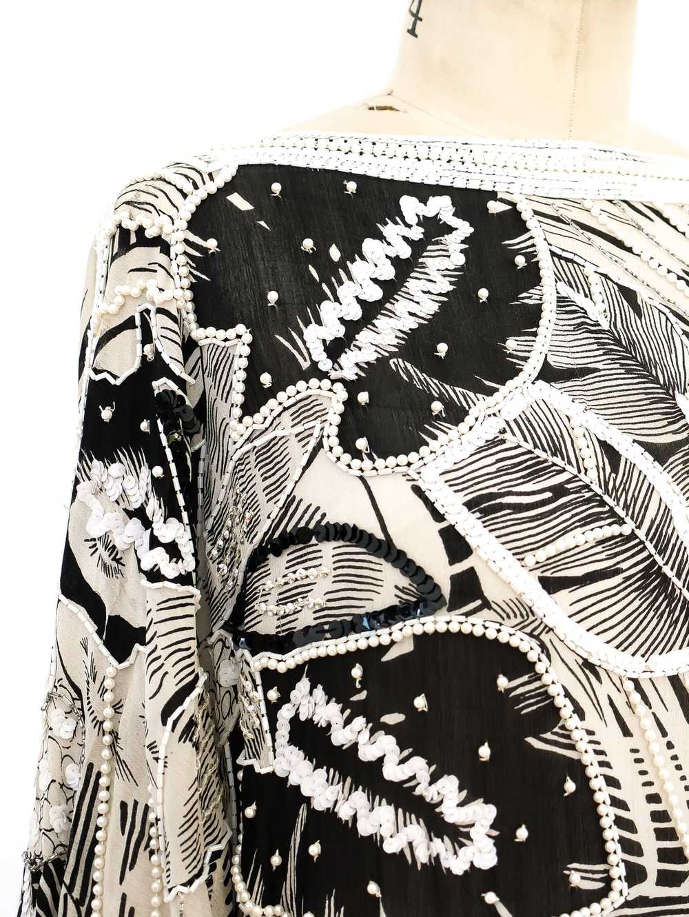 Bead Embellished Palm Print Dress - image 4