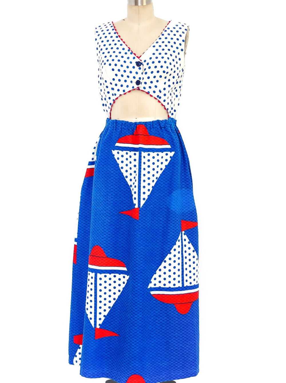 Sailboat Printed Cutout Maxi Dress - image 1