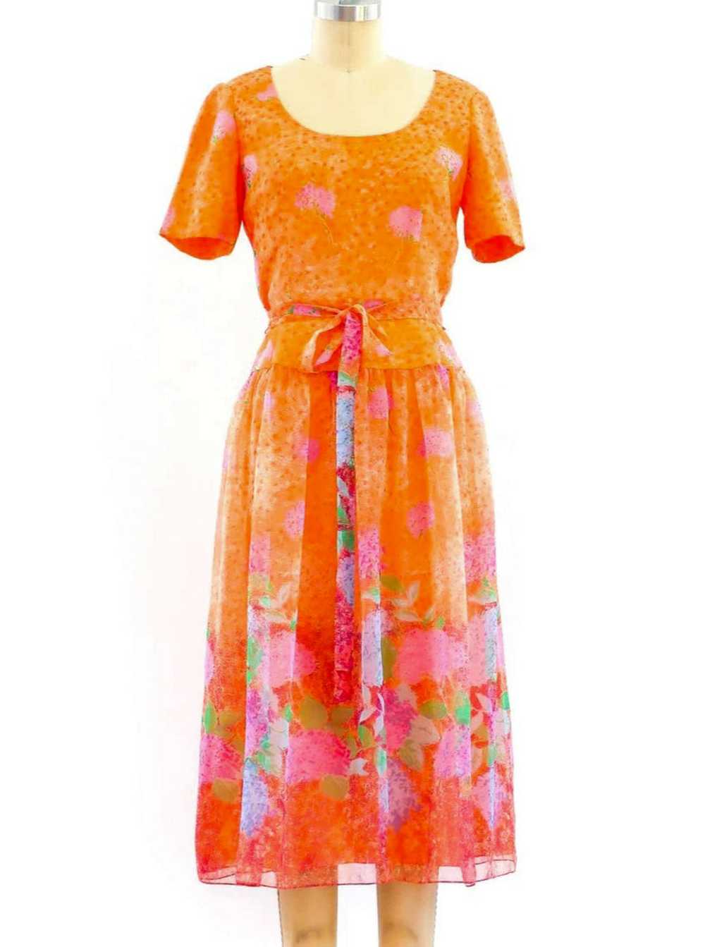 Peach Floral Chiffon Dress - image 1