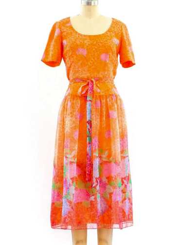 Peach Floral Chiffon Dress