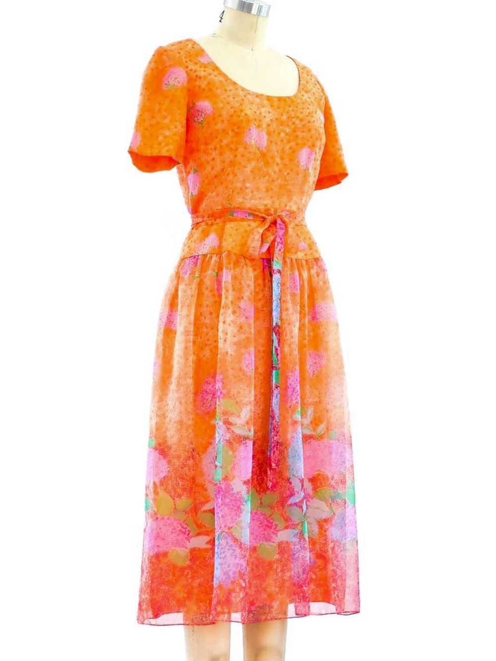 Peach Floral Chiffon Dress - image 2