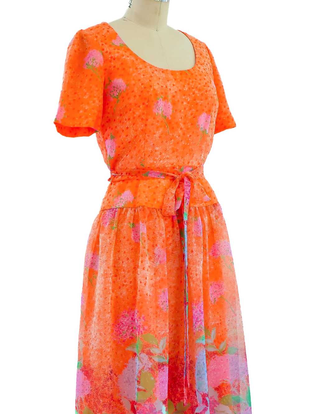 Peach Floral Chiffon Dress - image 3