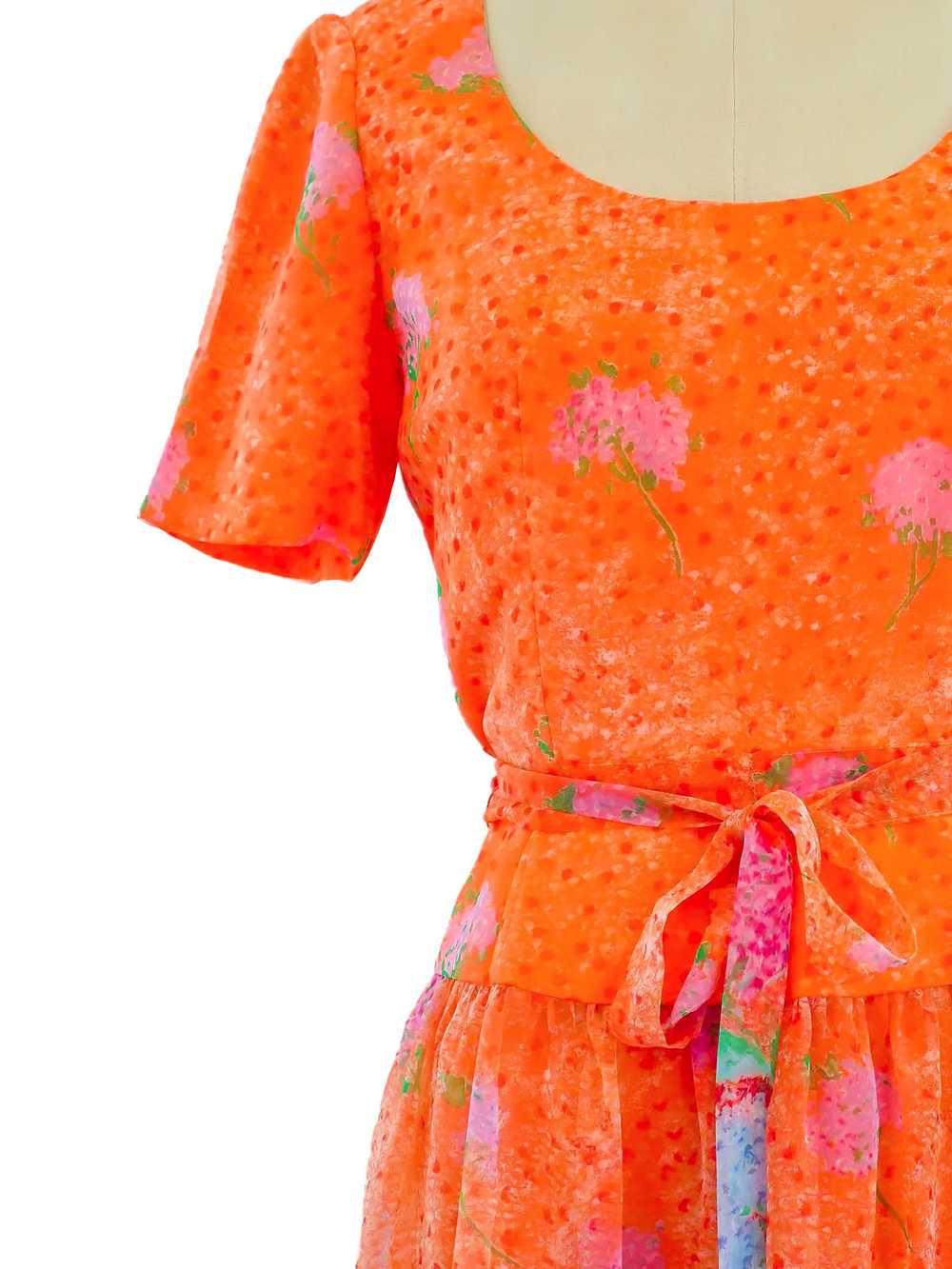 Peach Floral Chiffon Dress - image 4