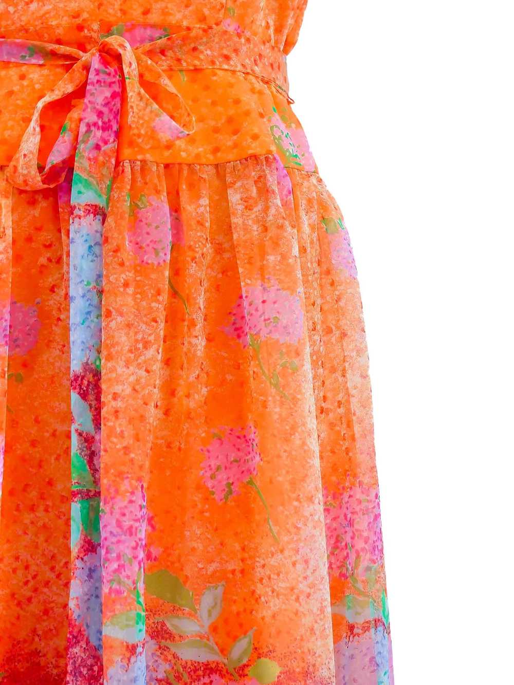 Peach Floral Chiffon Dress - image 6