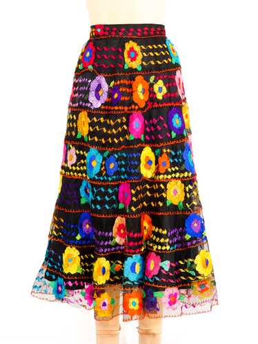 Floral Embroidered Mexican Midi Skirt - image 1