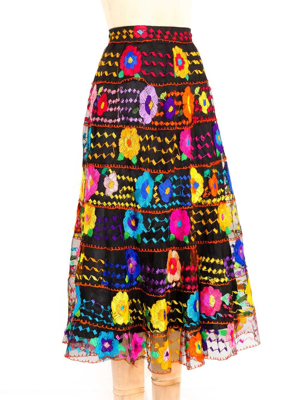 Floral Embroidered Mexican Midi Skirt - image 3