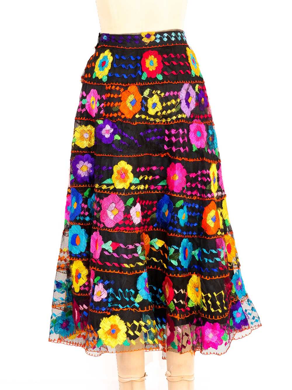 Floral Embroidered Mexican Midi Skirt - image 5