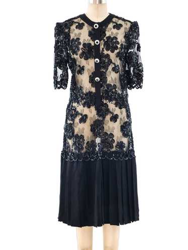 Adolfo Sequined Lace Dress
