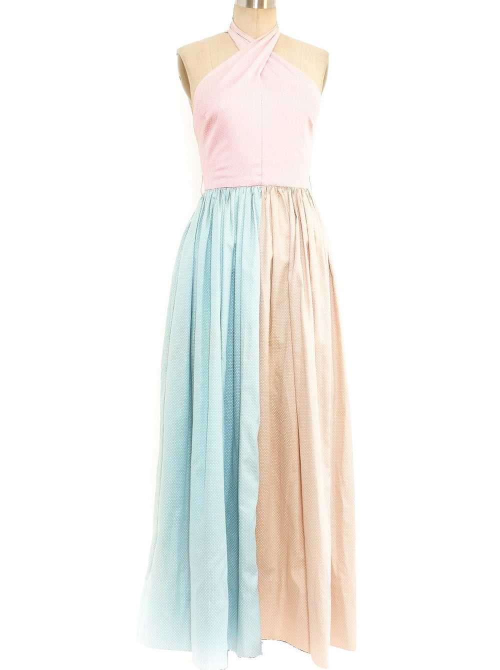 Bill Blass Pastel Polka Dot Halter Gown - image 1