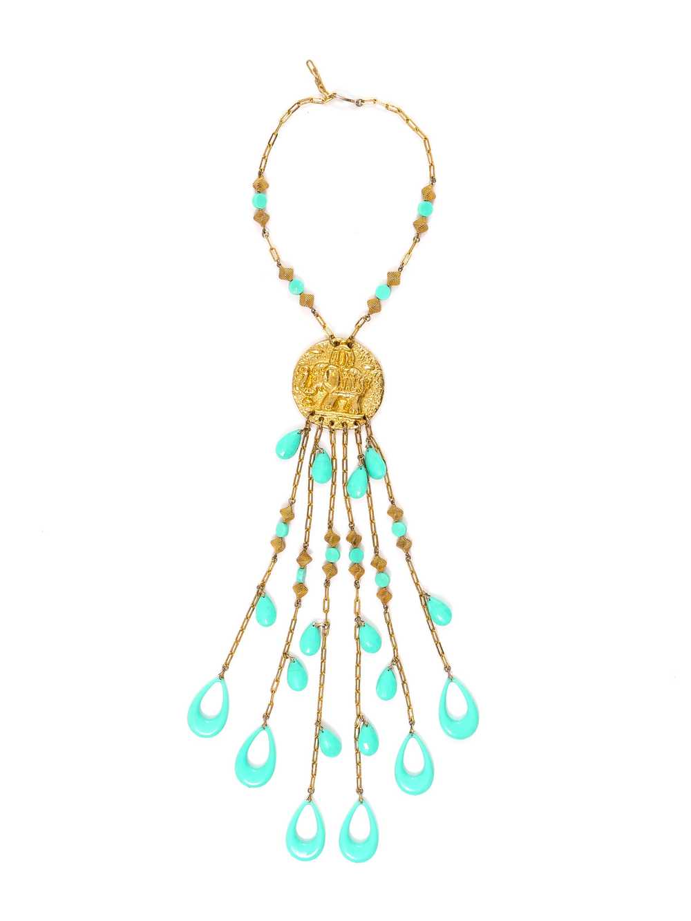 Turquoise Bead Fringed Necklace - image 1