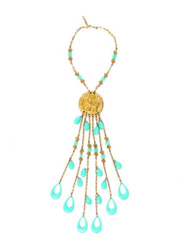 Turquoise Bead Fringed Necklace - image 1