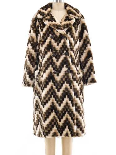 Chevron Faux Fur Coat