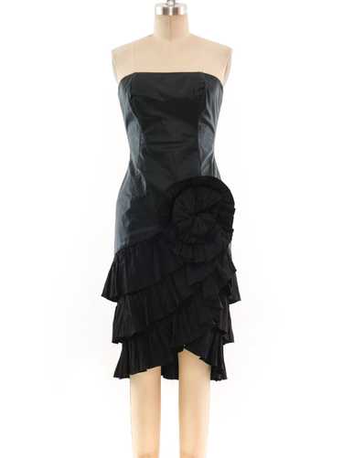 Strapless Leather Tiered Ruffle Dress