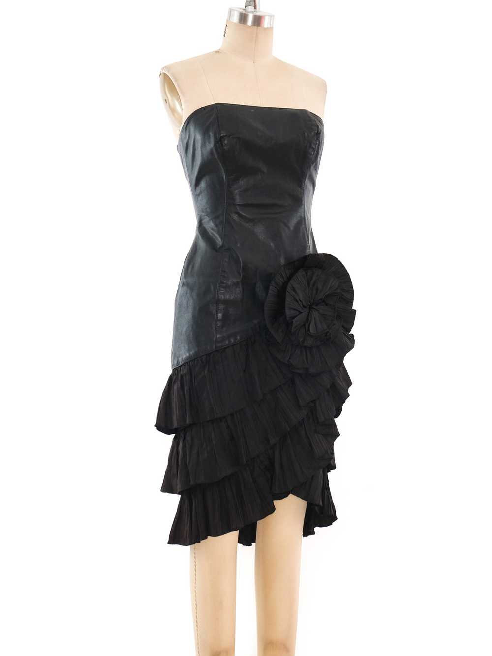 Strapless Leather Tiered Ruffle Dress - image 2