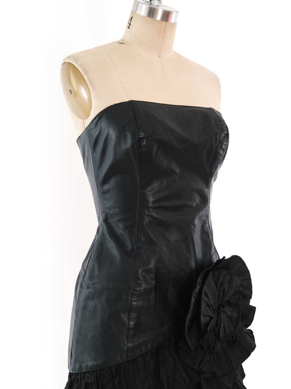 Strapless Leather Tiered Ruffle Dress - image 3