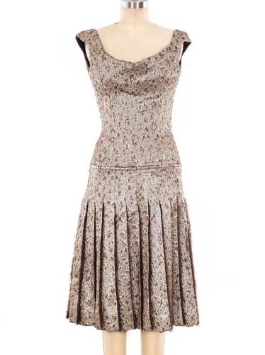 Fur Trimmed Metallic Brocade Dress - image 1