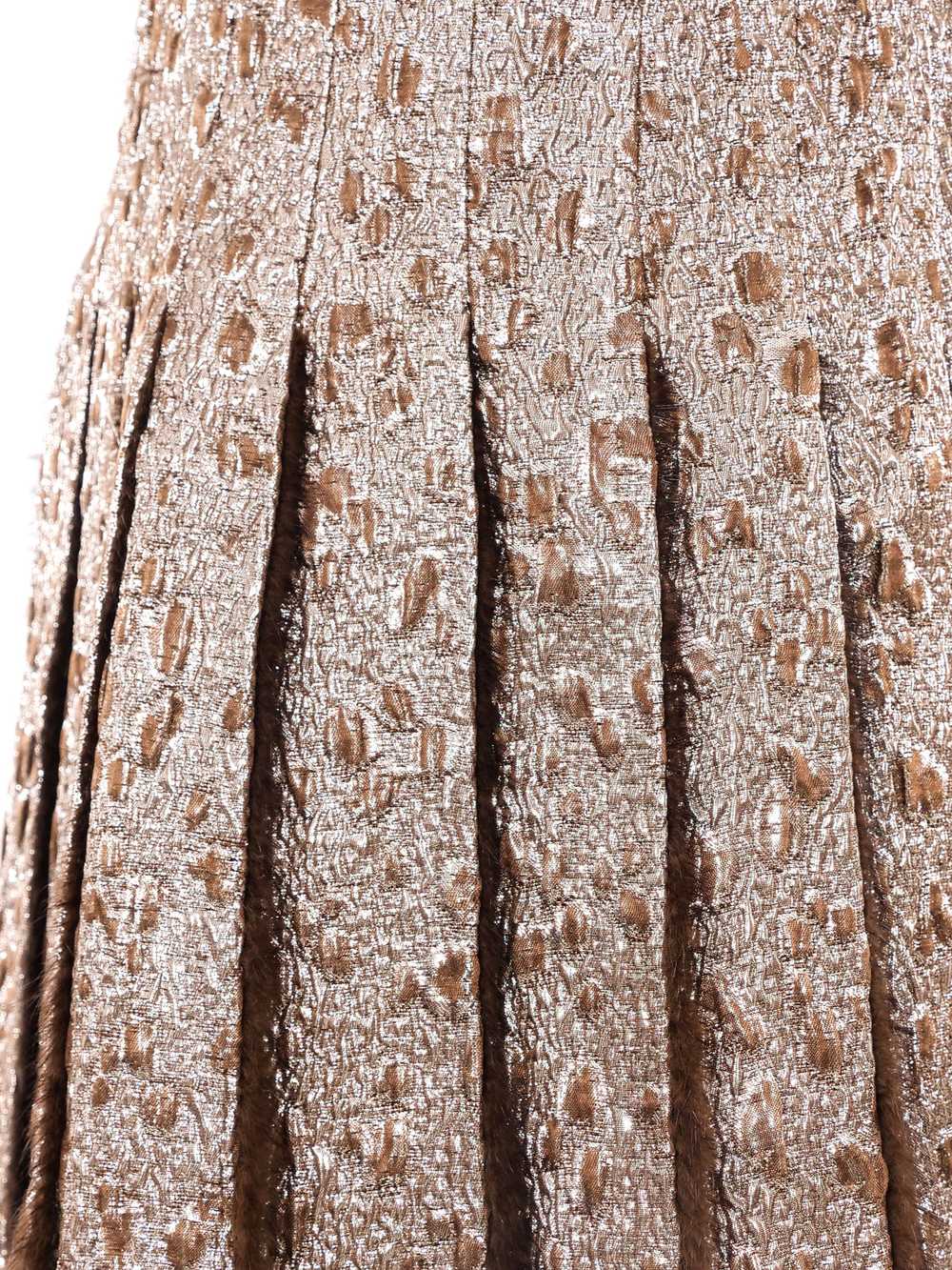 Fur Trimmed Metallic Brocade Dress - image 2