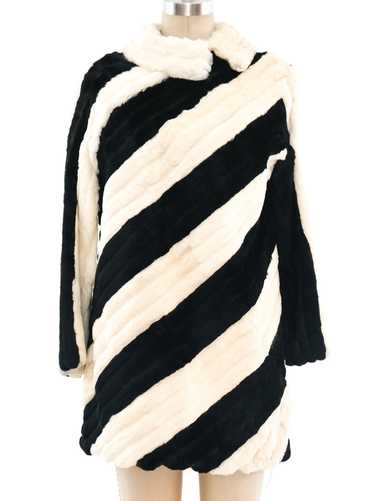 Striped Rabbit Fur Wrap Coat