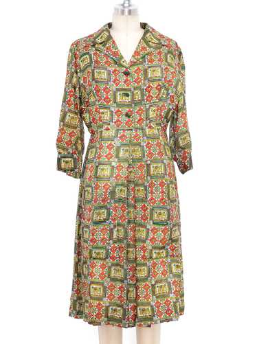 Elephant Block Printed Silk Shirt Dress - image 1