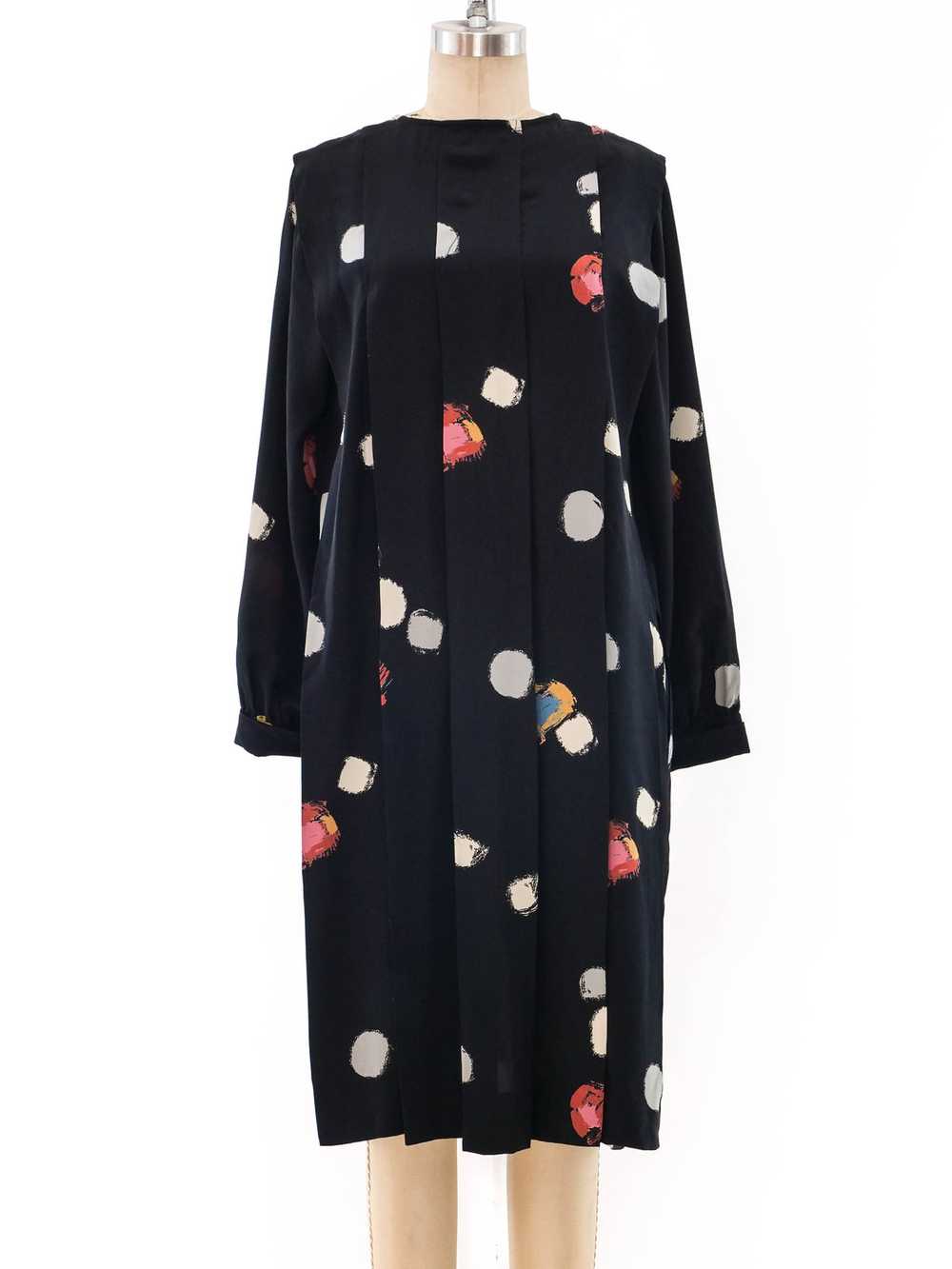 Abstract Dot Printed Pleated Silk Dress - image 1