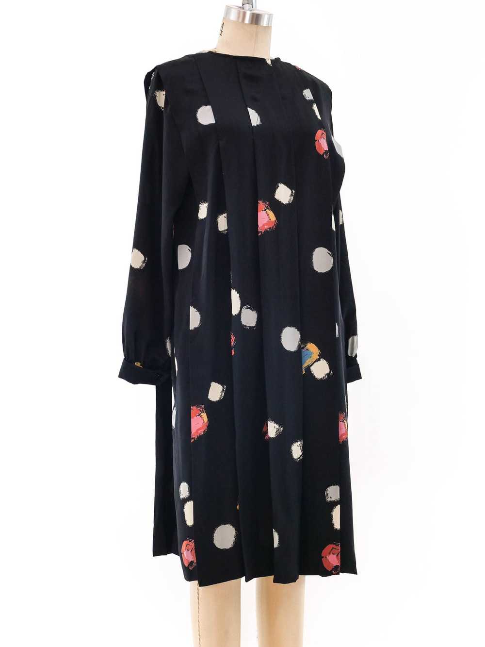 Abstract Dot Printed Pleated Silk Dress - image 2