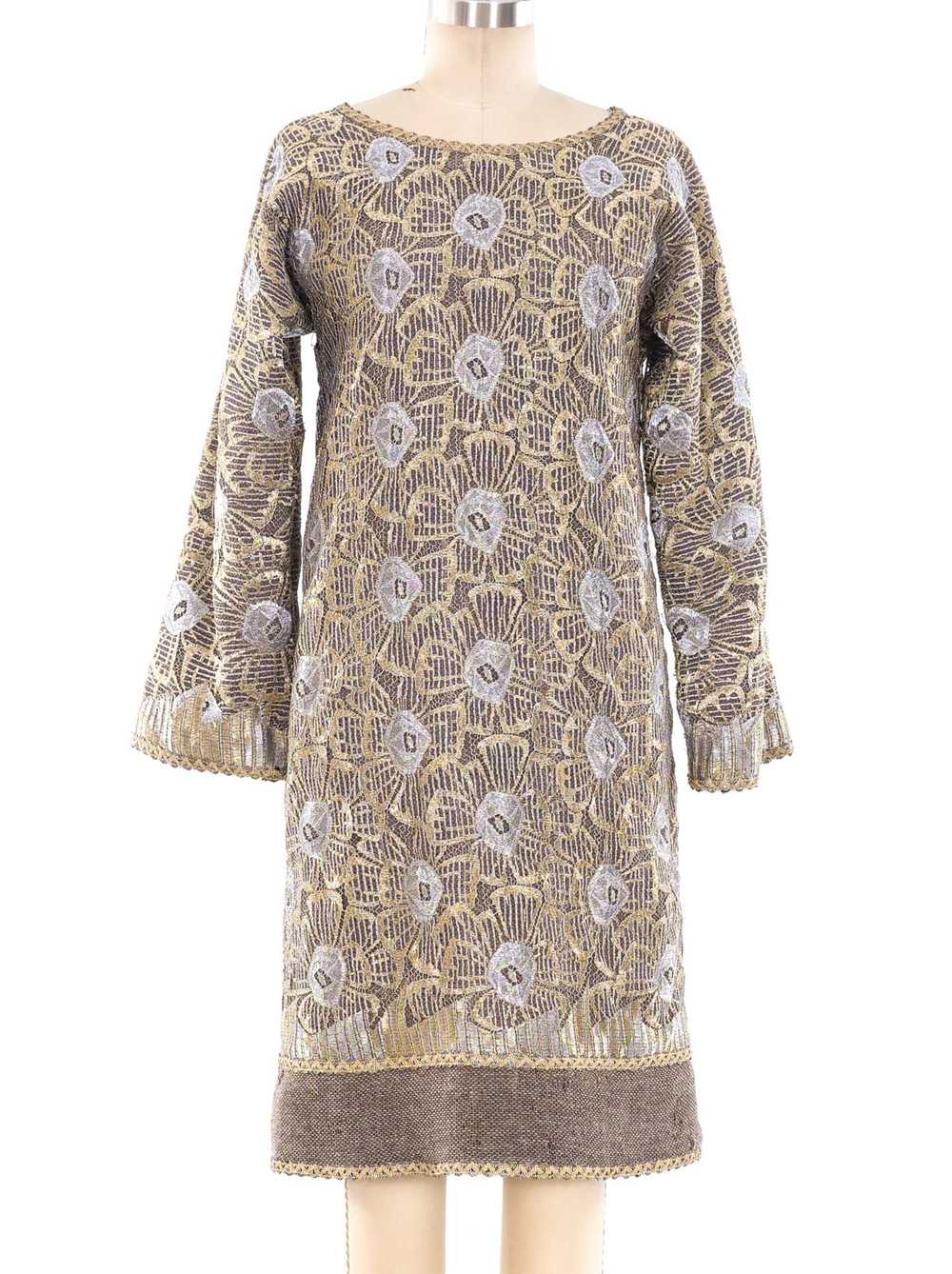 Geoffrey Beene Metallic Floral Embroidered Dress - image 1