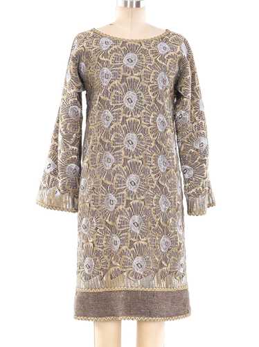 Geoffrey Beene Metallic Floral Embroidered Dress