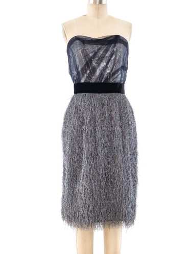 Bill Blass Tinsel Shag Strapless Dress