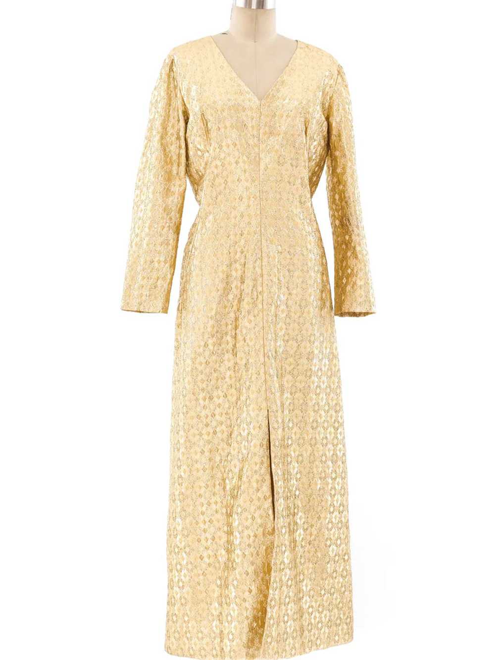 Metallic Gold Lamé Maxi Dress - image 1