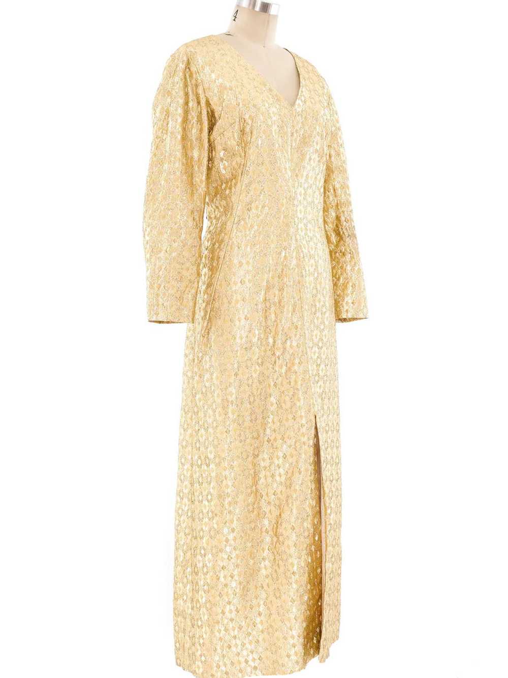 Metallic Gold Lamé Maxi Dress - image 3