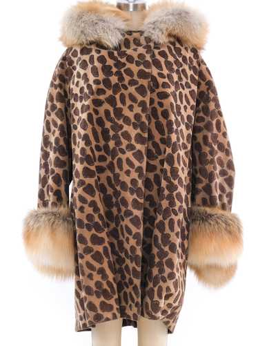 Christian Dior Fur Trimmed Animal Print Overcoat