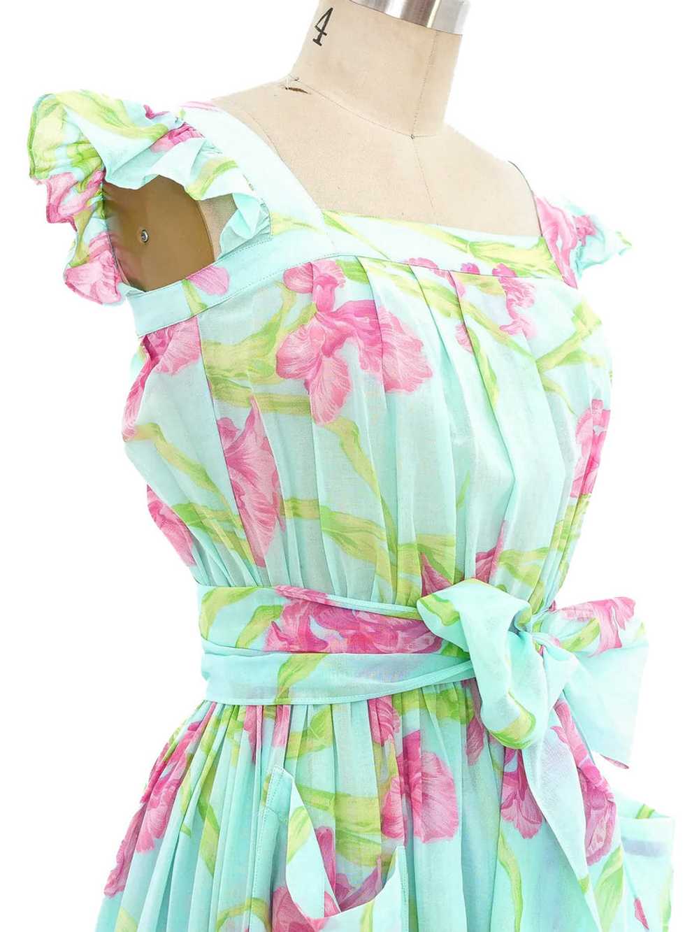 Thierry Mugler Floral Cotton Gauze Ruffle Dress - image 2