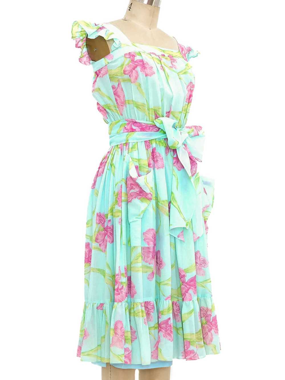 Thierry Mugler Floral Cotton Gauze Ruffle Dress - image 3