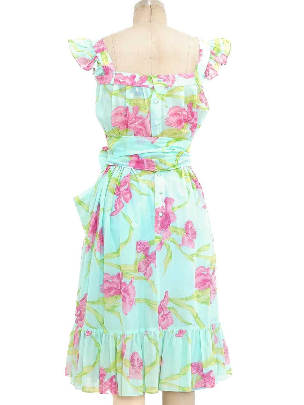 Thierry Mugler Floral Cotton Gauze Ruffle Dress - image 4