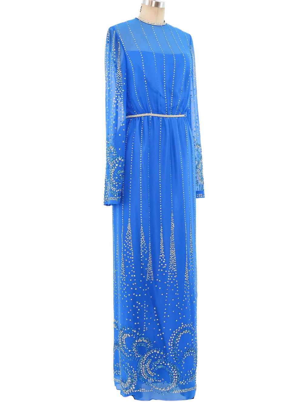 Glitter Embellished Blue Chiffon Maxi Dress - image 2
