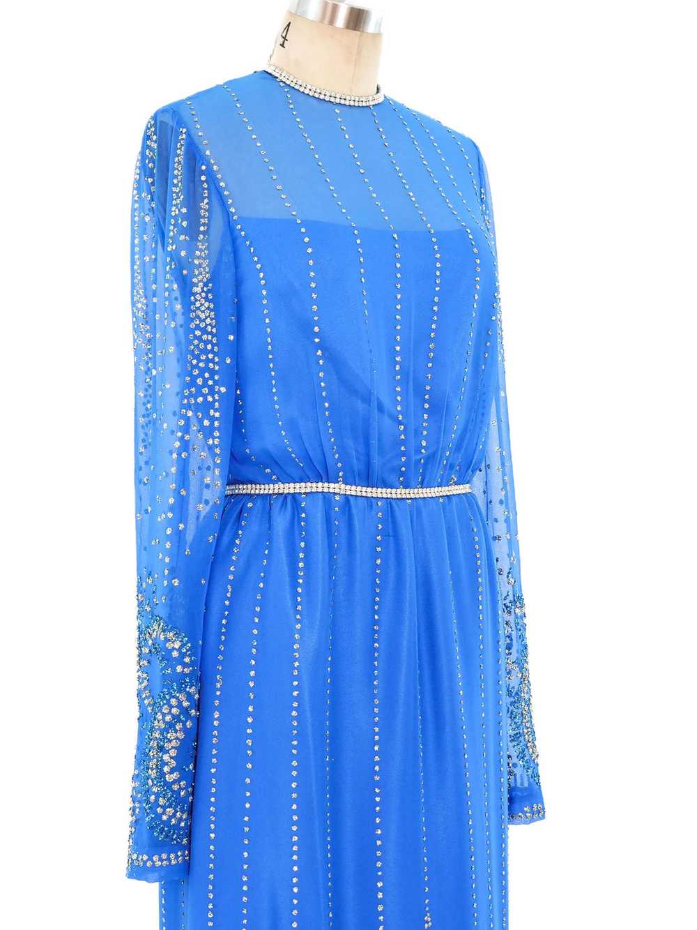 Glitter Embellished Blue Chiffon Maxi Dress - image 3